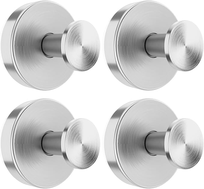 BKV Suction Cup Hooks for Glass Window,Removable Shower Hooks for Inside Shower,Metal Towel Hooks for Bathrooms,4 Pack(Silver)