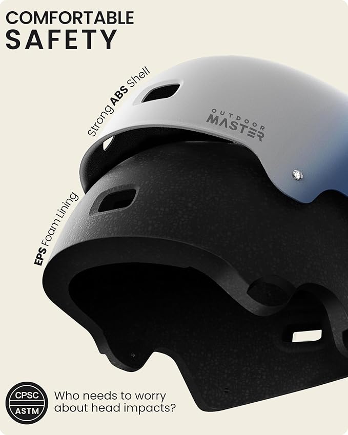 OutdoorMaster スケートボード サイクリング ヘルメット - 取り外し可能なライナー2枚付き 通気性 多用途 スポーツ スクーター ローラースケート インラインスケート ローラーブレード 子供 ユース 大人用