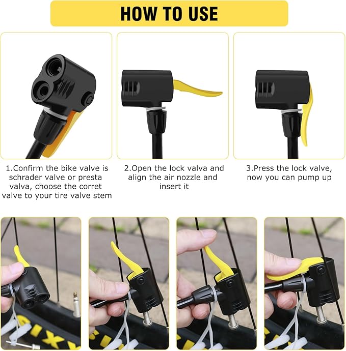 Bike Pump Portable, Bike Tire Inflator, Bicycle Hand Air Pump with Presta and Schrader, Ball Pump Inflator Bicycle Floor Pump Suitable for Baby Stroller Tires, Balls, Road and Mountain Bikes