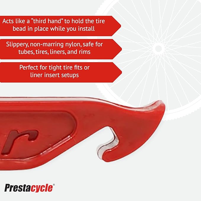 Prestacycle Prestalever Multitool Tire Lever – Tubeless Third-Hand Tire Holder for Tough Installations, Safe for Carbon Rims, Nylon Rim Protector, Bicycles, Made in USA
