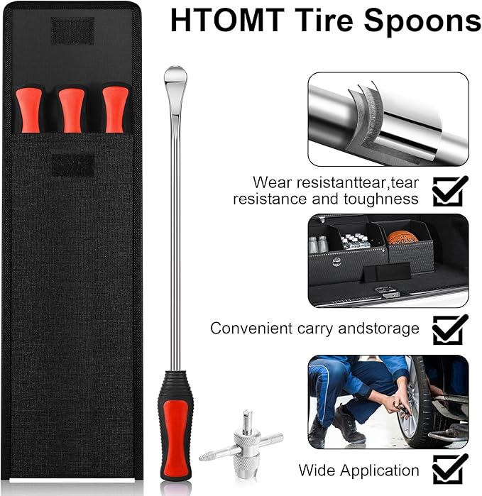 HTOMT 14.5" Tire Spoon Kit, 26pcs Tire Changing Tool for Motorcycle Dirt Bike Lawn Tractor Bicycle, Motorcycle Tire Changer Tire Removal Tool with 3pcs Rim Covers 6pcs Valve Tool Valve Cores