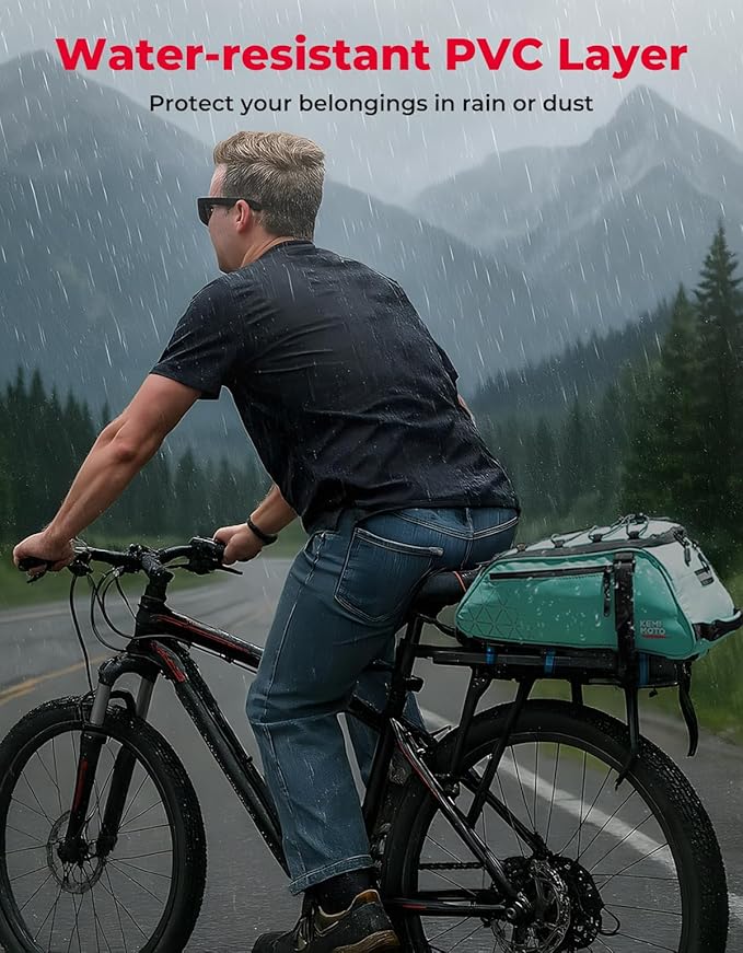 KEMIMOTO Rear Bike Rack Bag - 8L PVC Water Resistant Ebike Bags for Bicycle Rear Rack, Bicycle Trunk Pannier for Commuter Travel Shopping and Cycling (Green)
