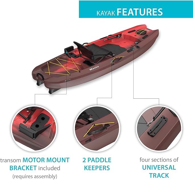 Lifetime Manta Angler Kayak 10', Stand-Up Fishing Kayak, 6 Rod Holders, Adjustable Seat
