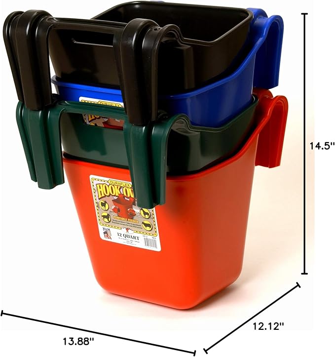 Little Giant® Plastic Hook Over Feeder | Mountable Livestock & Pet Feed Bucket | Horse Feed Bucket | Made in USA | 12 Quarts | Berry Blue