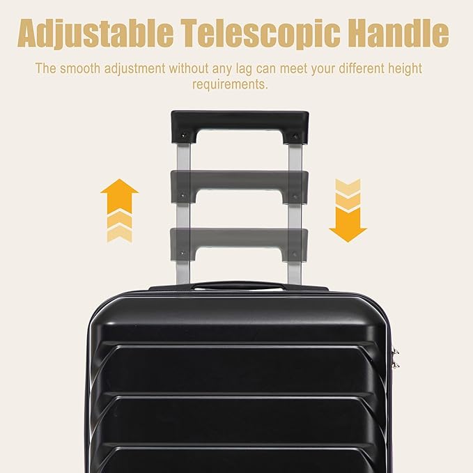 20 Inch ABS Hard Shell Travel Checked Luggage With Combination Lock, Black