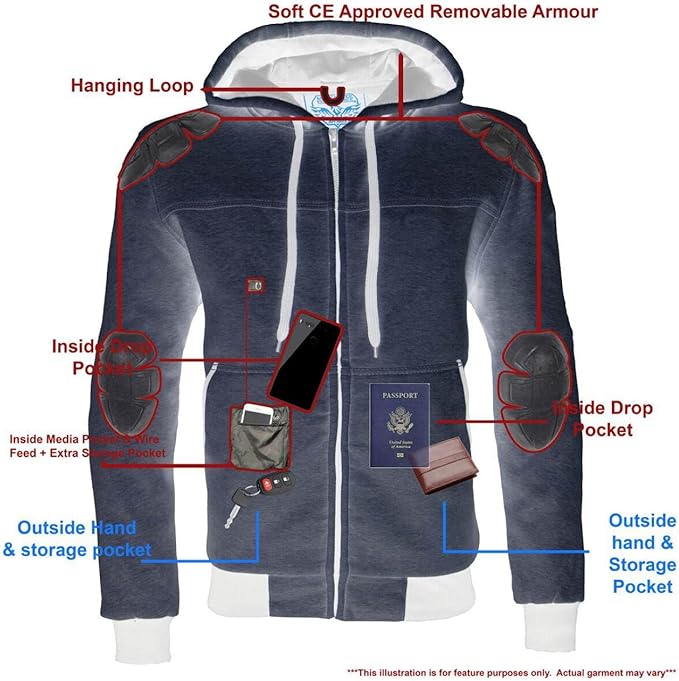 Milwaukee Leather MPM1788-SILVER-2X Zippered Hoodie men's With CE Approved Removable Reinforced Shoulder & Elbows Pads (SILVER, 2X)