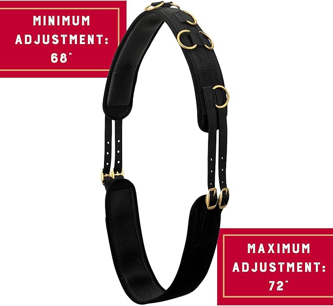 Weaver Equine Adjustable Surcingles for Horses with Shock-Absorbing Neoprene, Brass Plated Buckles & Dee Rings for Side Reins, Fits 68" to 72"