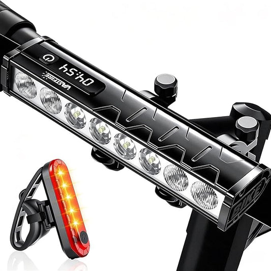 Vastfire 17 LED Bike Lights 5000 Lumen, Super Bright Bicycle Light for Night Riding, USB Rechargeable Bike Headlight and Taillight, Waterproof Wide Beam Bike Front Light with Digital Power Display