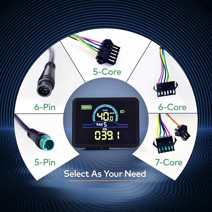 Ebike Display P5C, UART No. 2 Protocol, 24V-60V ABS Colorful Cycling Computer Left-Side Ebike Controller, Ebike LCD Display to Enrich Cycling Journey