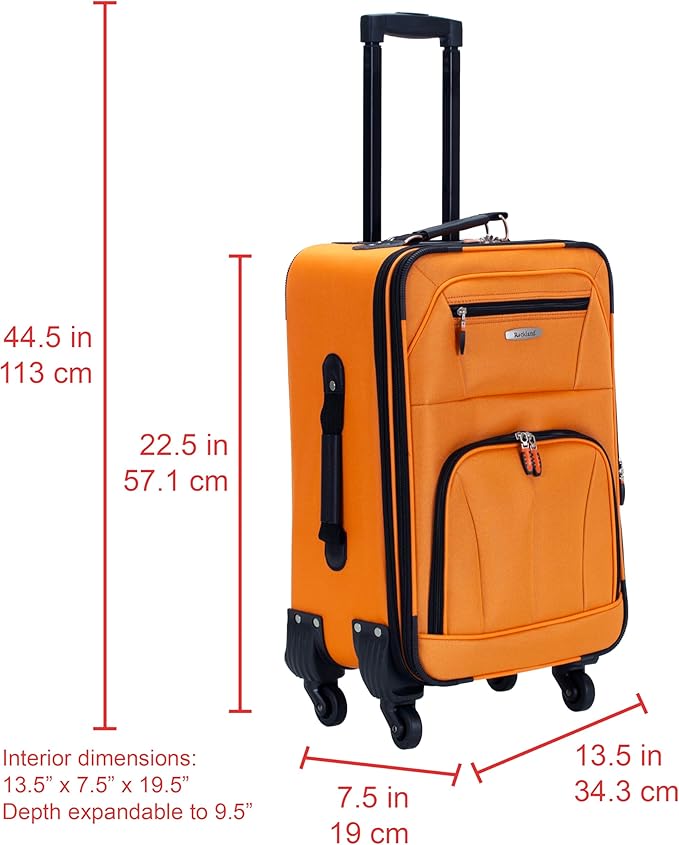 Rockland Pasadena Softside Spinner Wheel Luggage, Orange, Carry-On 19-Inch