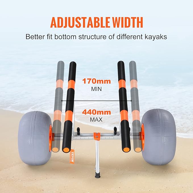 VEVOR Heavy Duty Kayak Cart, 350lbs Load Capacity, Detachable Canoe Trolley with 13'' Beach Wheels, Adjustable Carrier Width & Nonslip Support Foot, for Kayaks Canoes Paddleboards Float Mats Jon Boats