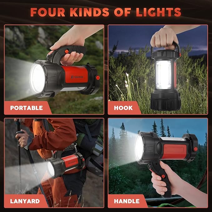 AlpsWolf キャンプランタン充電式、同LED懐中電灯スポットライトランタン 2個セット 800LM、3600容量駆動、屋外ハイキング、停電用の赤色ポータブル高輝度キャンプライト