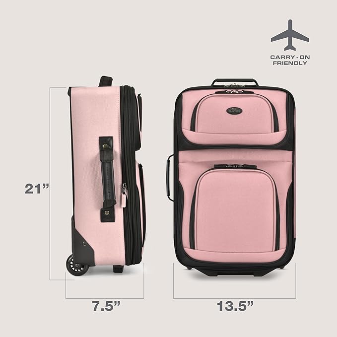U.S. Traveler Rio 軽量ソフトサイド ローリング機内持ち込みスーツケース、2輪シングル、ピンク