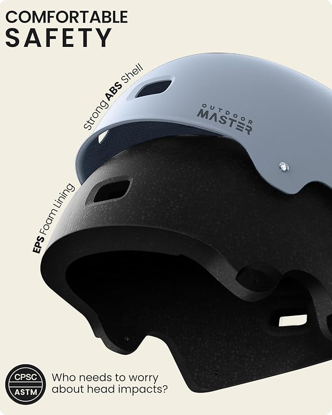 OutdoorMaster Skateboard Cycling Helmet-Beetles Snug,Bike Helmet for Adults, Youth & Kids-Two Removable Liners Ventilation Multi-Sport Commuter Scooter Roller Skate Inline Skating Longboard