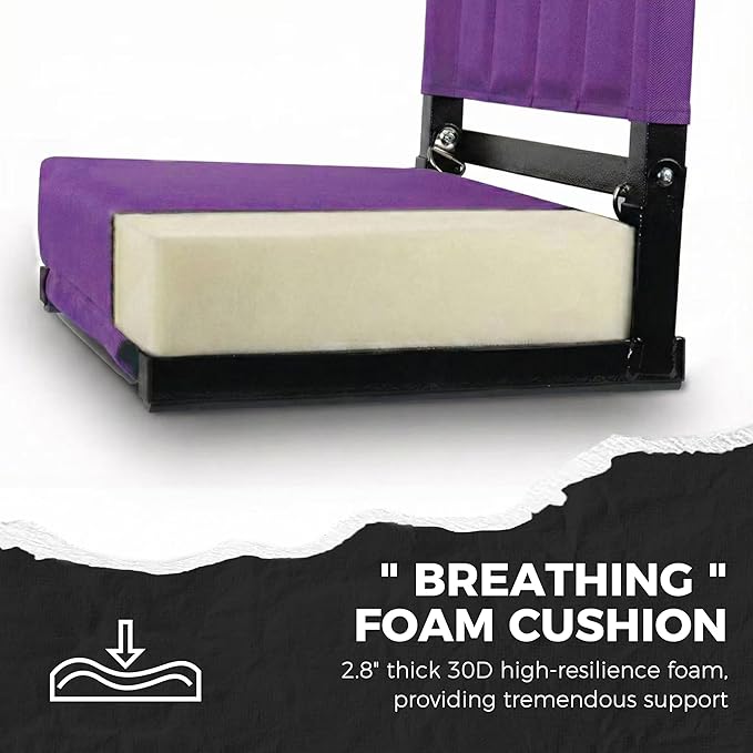 SPORT BEATS Stadium Seats with Back Support Bleacher Chairs with Back and Cushion Thick Padded Bleacher Seats Includes Shoulder Strap Dark Purple 1pc Standard