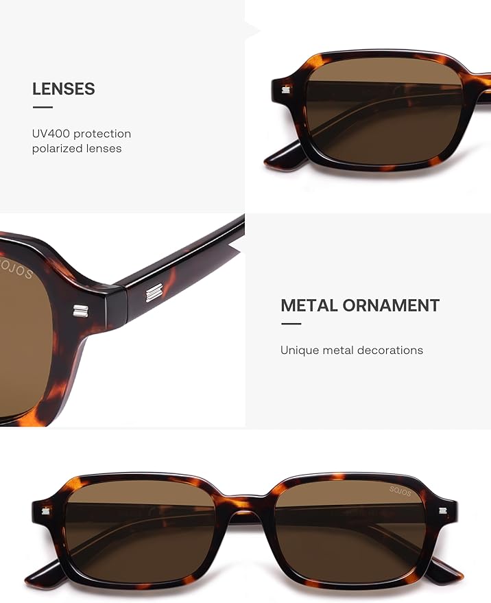 SOJOS Trendy Rectangle Polarized Sunglasses Womens Mens, Small Retro Fashion Thin Slim Square Sunnies SJ2610