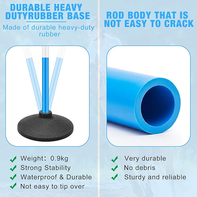 6 Pcs 6ft Pole Bending Poles for Horses, Heavy Duty Agility Poles Adjustable Equestrian Sports Training Equipment with Weighted Rubber Base for Horses, Soccer, Football, Dog