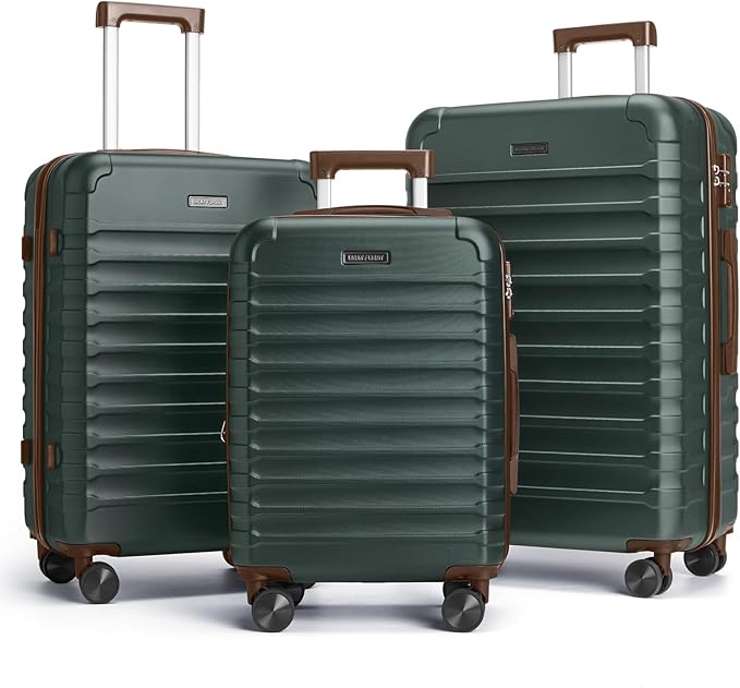 LIGHT FLIGHT スーツケースセット 3点セット スピナーホイール付き 耐久性 ハードシェル 軽量 TSAロック 大型受託手荷物 20/24/28インチ グリーン/ブラウン