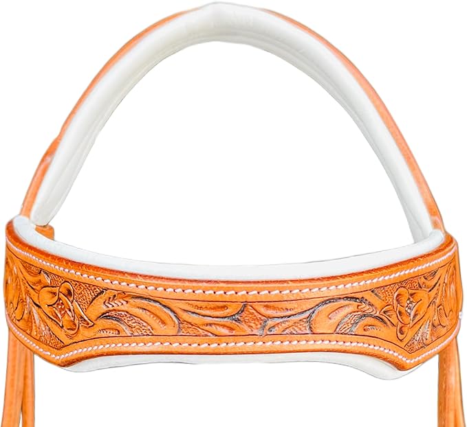 Natural Toned Leather Sidepull Bitless Bridle with White Cow Soft Leather Padding | Full Leather reins | (Natural, Full)