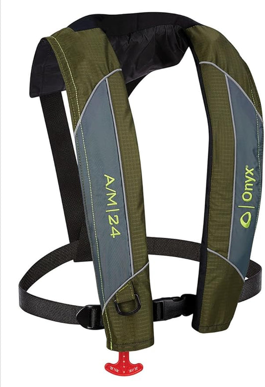 Onyx A/M-24自動/手動膨張式ライフジャケット、米国沿岸警備隊承認、薄型、コンパクトデザイン、手動切り替え膨張オプション