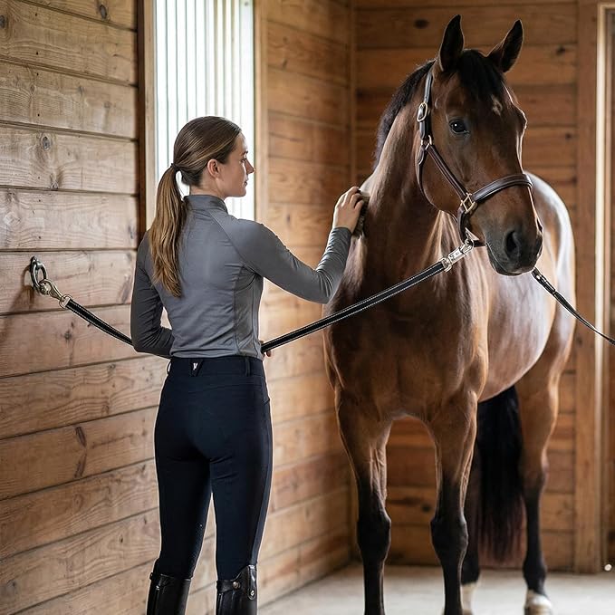 2-Pack Cross Ties for Horses (44"-78.7") - Adjustable Heavy Duty Reflective Equine Trailer Tether with Panic & Bull Snap, 360° Anti-Tangle Grooming Straps, Equestrian Barn Equipment (Black)