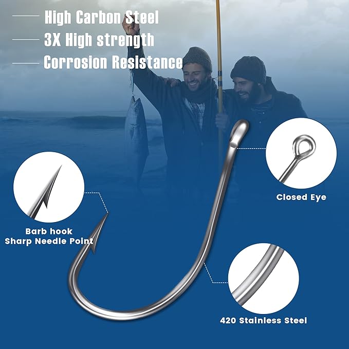 Carbon Steel Fishing Hooks 500Pcs/90Pcs, Circle Hooks Assortment for Saltwater Freshwater Ice Fishing, Salt Water Fish Hooks for Catfish Trout Bass Octopus Multi Size