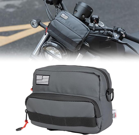 KEMIMOTO Motorcycle Handlebar Bag Universal Motorcycle Tool Bag Bicycle Bar Bag, Front Fork Storage Accessory, Sissy Bar Bag Compatible with Cruiser Softail Dyna Sportsters (Grey Carbon Fabric)
