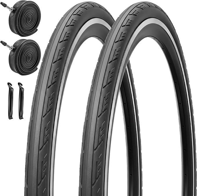 1 or 2 Pack 700X23C/25C/28C/35C Road Bike Tires with or Without 2 Inner Tubes Presta Valve and 2 levers for City Commuter Road Pavement Garden Trail Bike Tires