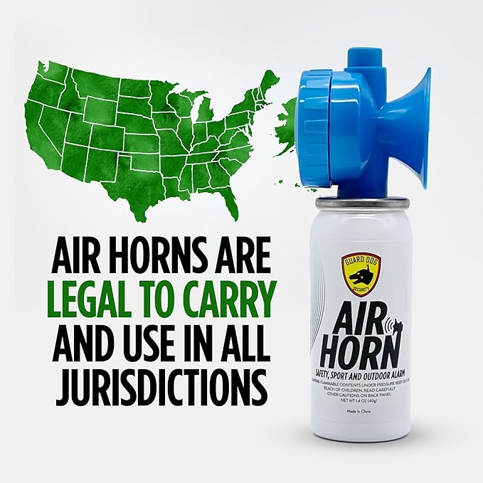 Guard Dog Security Air Horn For Safety, Loud Blow Horn, Hand Held Mini Air Horn for Self-Defense, Audible Over 1 Mile, 1.4 oz Can, Powerful, Portable and Mini Canned Accessories for Protection