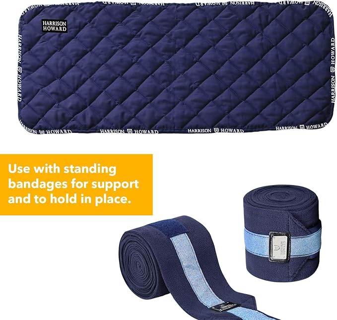 Harrison Howard Quilted Horse Leg Wraps, Standing Wraps for Horses Stable & Recovery, Soft Padded Horse Bandage Liners-Navy M