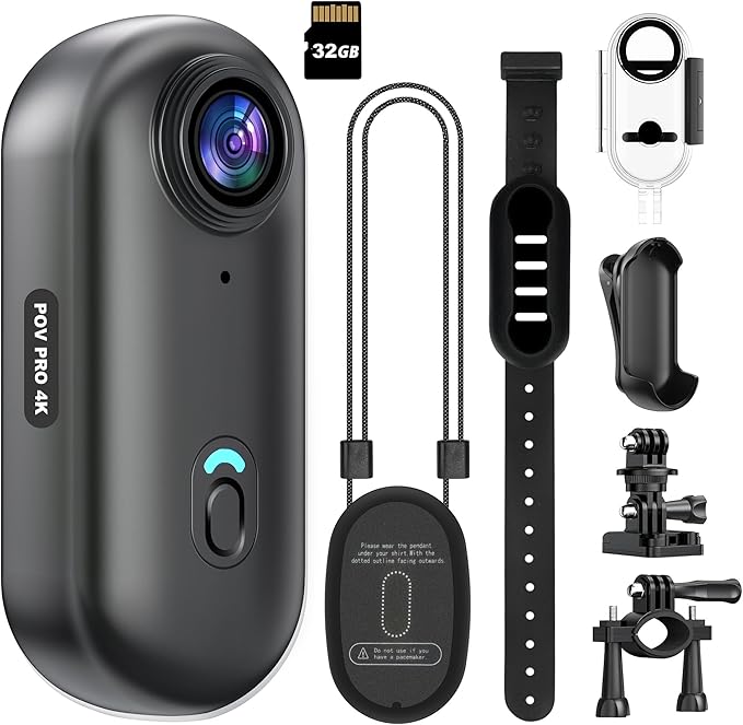 4K Mini WiFi Action Camera 32GB Thumb POV Portable Body Cam Wearable Video Recorder with IPX7 Waterproof Underwater Camcorder, Helmet Mount, Magnetic Sport DV for Bike Cycling, Pet, Vlogging(Black)