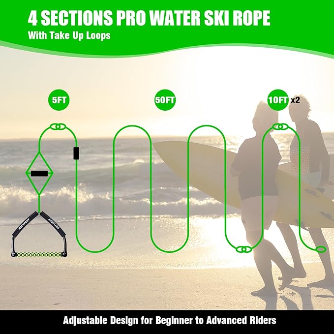 75FT Wakeboard Rope and Handle, Floating Water Ski Rope for Watersports, 4 Sections Ski Ropes for Water Skiing, Kneeboarding, Wakeboarding