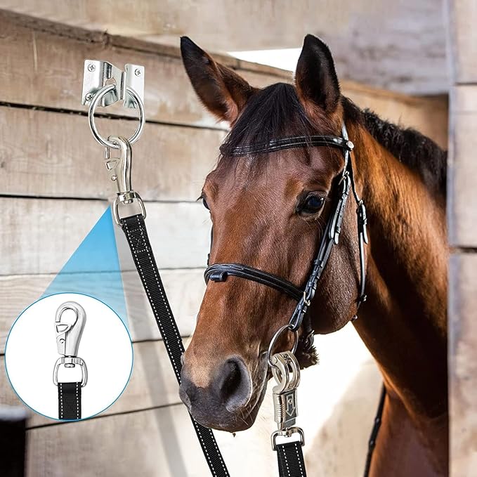 Cross Ties for Horse,Heavy Duty Nylon Horse Trailer Tie with Strong Panic Snap and Bull Snap,Adjustable from 45.2" to 78.7" Hanging Strap with 2 Pcs Tie Rings and Screws