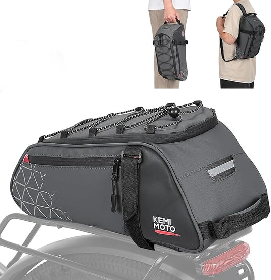 KEMIMOTO Rear Bike Rack Bag - 8L PVC Water Resistant Ebike Bags for Bicycle Rear Rack, Bicycle Trunk Pannier for Commuter Travel Shopping and Cycling (Grey)