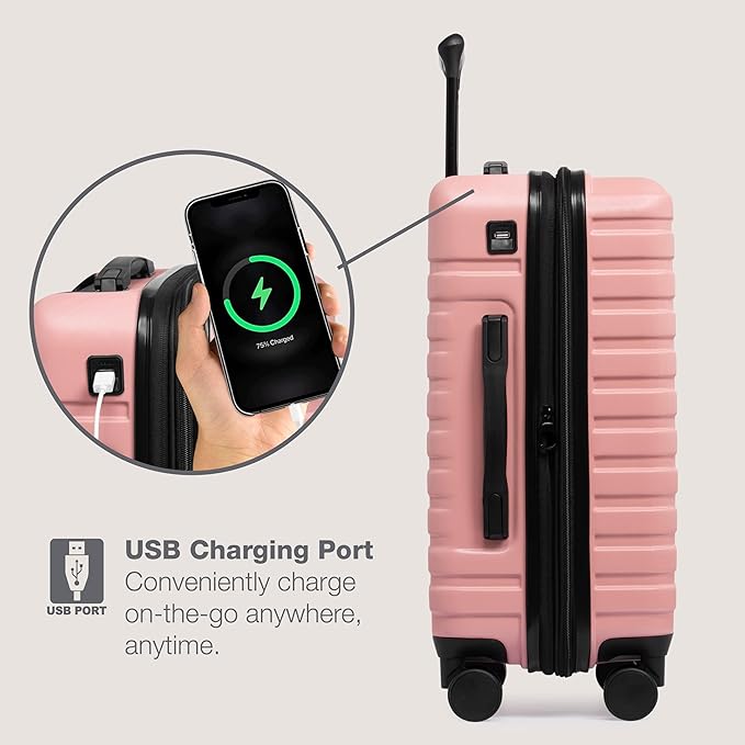 U.S. Traveler Boren 拡張可能ハードサイド 頑丈な旅行用荷物 8つのスピナーホイール付き ローズピンク 3ピースセット