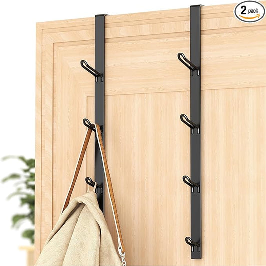 niffgaff Heavy Duty Over The Door Hooks, Space-Saving Vertical Door Hanger for Towels, Coats, and Accessories – 2 PCS, Matte Black