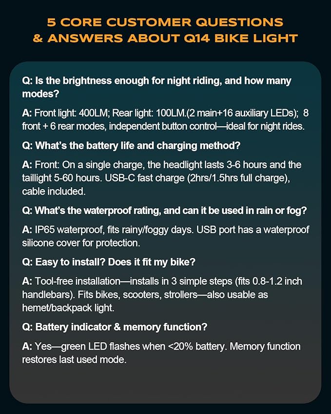 WOCBUY Bike Lights, Ultra-Slim & Lightweight Rechargeable Bicycle Lights Set, [5+6 Modes] Dual USB-C Bike Lights Front and Back, IP65 Waterproof Bicycle Lights for Night Riding Road Mountain Cycling