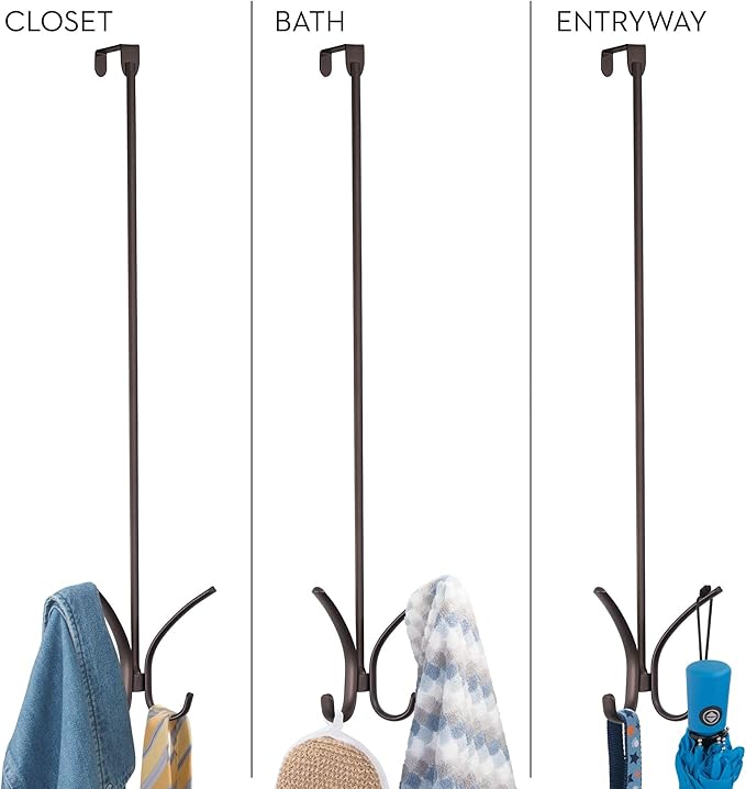 InterDesign Axis Easy Reach 24" Quad Hook, Over the Door Towel Holder or Coat Rack for Bathroom, Bedroom, Office Closet Storage, 4.7" x 3.8" x 24", Bronze