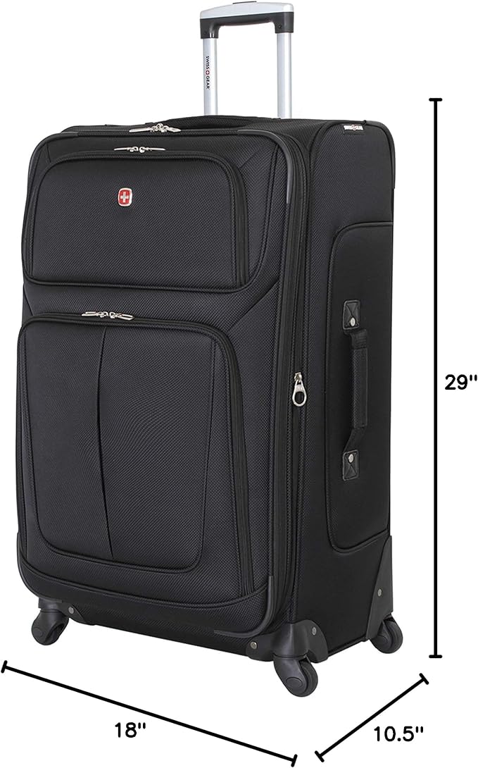 SwissGear Sion ソフトサイド拡張可能ラゲッジ - 360度回転ホイールと格納式ハンドル付き大型チェックインスーツケース - 29インチ、7～9泊の旅行に最適 - ブラック