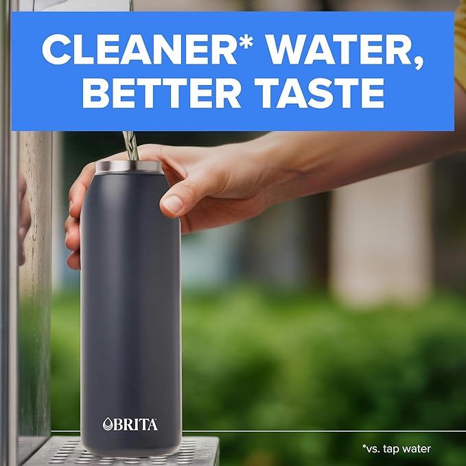 ブリタ ステンレス製プレミアム浄水ボトル、BPAフリー、再利用可能、保冷保温、プラスチックボトル300本分、フィルター寿命2ヶ月または40ガロン、フィルター1個付き、カーボン - 20オンス