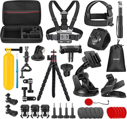 NEEWER 35 in 1 Action Camera Pro Accessories Kit Compatible with DJI Osmo Action 5 Pro 4 3 GoPro, Quick Release Adapter Mount for Diving Hiking Motorcycling Mountain Cycling Skiing Surfing Vlog, GP-51