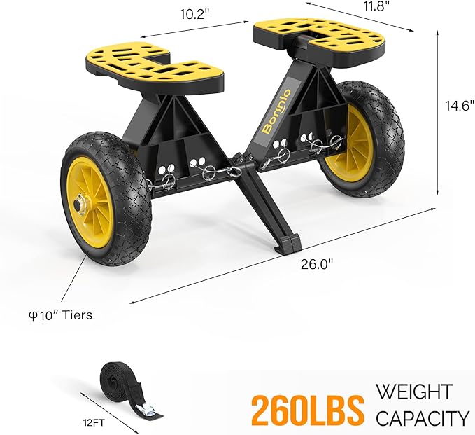 Bonnlo Kayak Cart with10-Inch Kayak Wheels, Canoe Trolley Cart with Adjustable Straps, No Tools Required for Easy Assembly All-Terrain for Kayaks, Canoes, Paddleboards