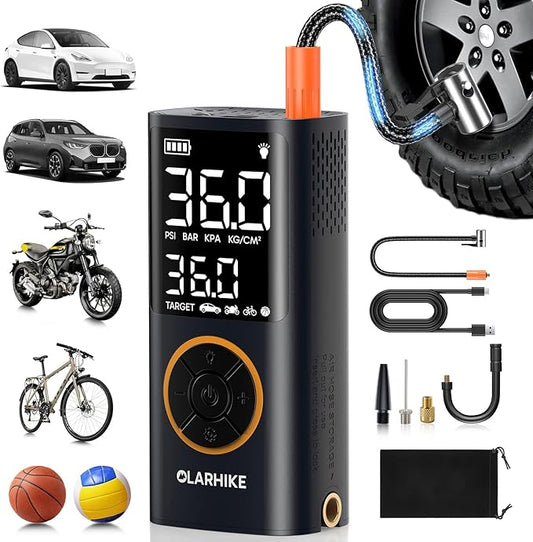 OlarHike Tire Inflator Portable Air Compressor, 6000mAh,Smart Dual Hose System, Auto Air Pump for Car Tires, Bicycle, Motorcycles, Bike Tire Pump with LED Light & Digital Pressure Gauge