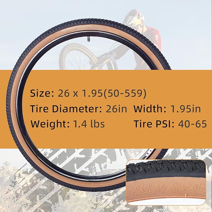 2-Pack Hybrid Bike Tire Kit: 26/27.5/29-inch Lightweight Bicycle Replacement Tires with Inner Tubes and Tire Levers Compatible with MTB,Urban Bike,26 x 1.95/27.5 x 2.1/29 x 2.25