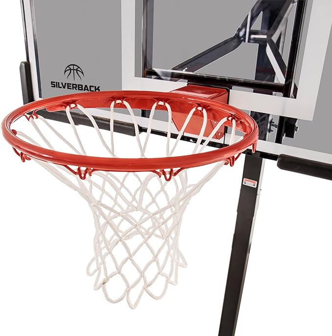 Silverback Height Adjustable In-Ground Basketball Hoop with Tempered Glass Backboard, Pro-Style Breakaway Rim & Backboard Pad