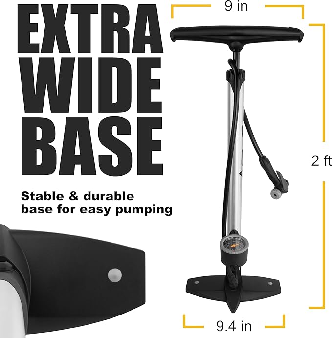 BV Bicycle Pump Durable Bike Floor Pump 17/24 inch Smart Valve Head, 160 psi, Automatically Reversible Presta and Schrader