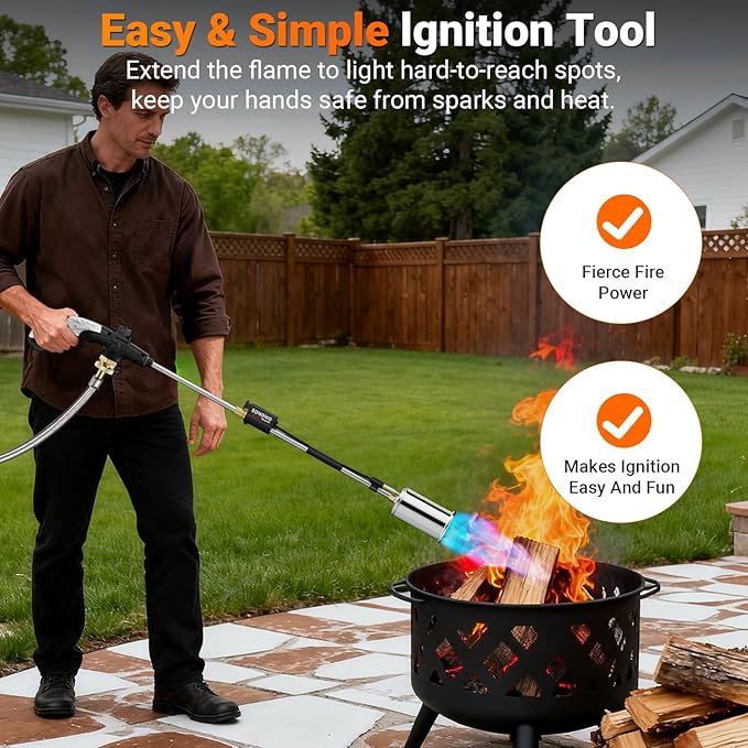 Sondiko Propane Torch Weed Burner with 10 FT Hose, High Output Weed Torch Flamethrower, 30" Detachable Long Arm Heavy Duty Blow Torch with Flame Control(Tank Not Included)