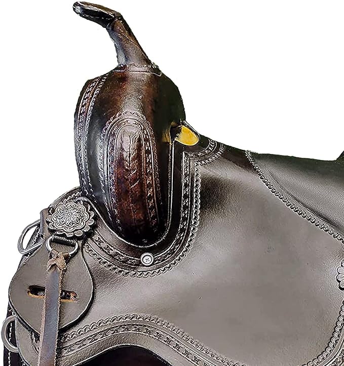 Barrel Brown Western Horse Trail Saddle Set Leather Horse Saddle with Headstall, Breast Collar Combo Rodeo Cowboy Riding Equestrian Comfortable Ride Black Saddle Tack Set