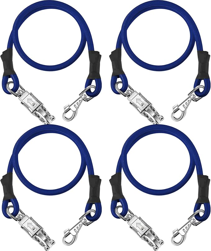 4 Pack Bungee Cross Ties Set Horse Trailer Tie Straps Bulk Bungee Cords with Snaps for Horse Trailer Accessories, 36 Inch Long (Royal Blue)