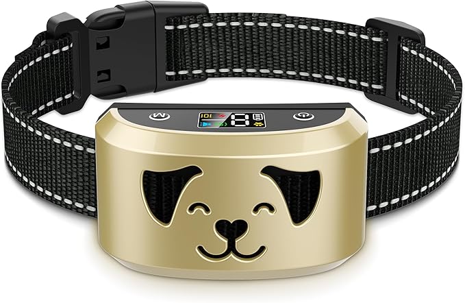 Dog Bark Collar for Large Dogs/Anti Barking Devices for Medium Dog, Rechargeable Smart Dog No-Bark Training Collar with 8 Adjustable Sensitivity Vibration Beep, Easy to Use Outdoor, Gold